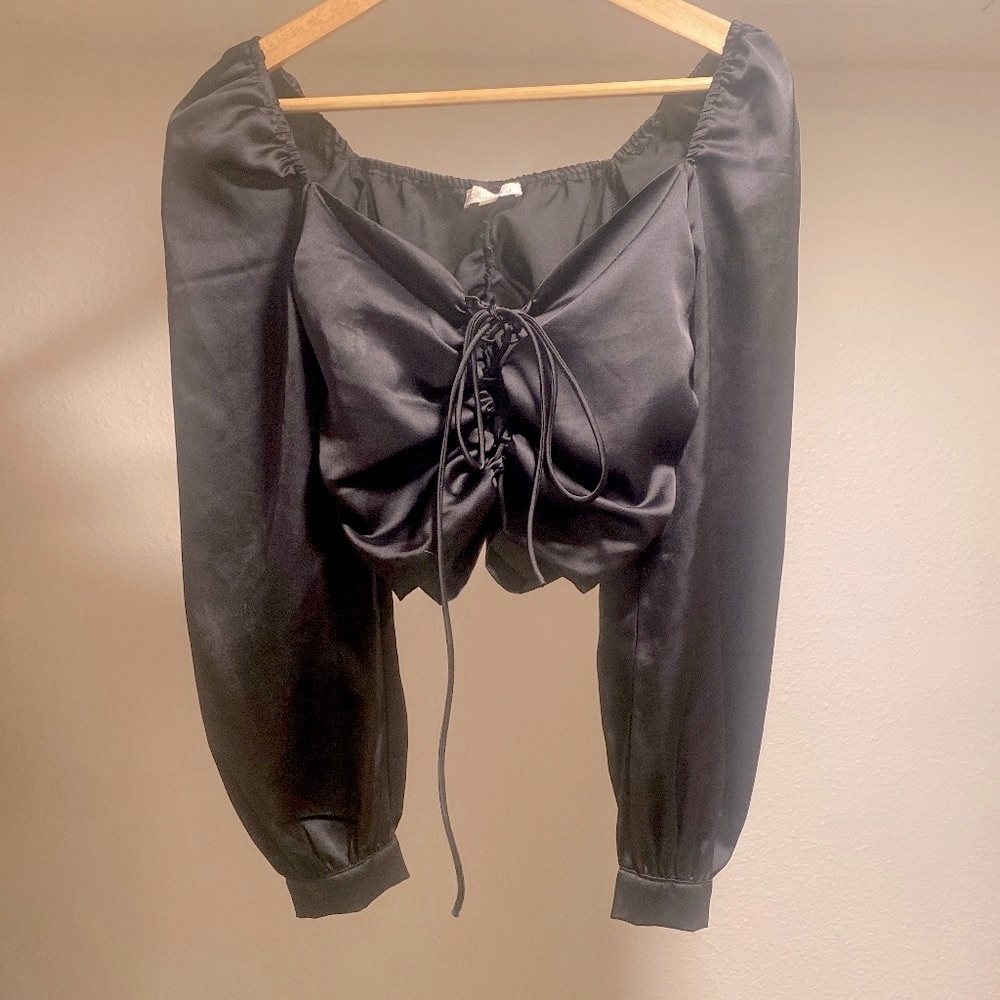 COPY - Silk black lace up tie top